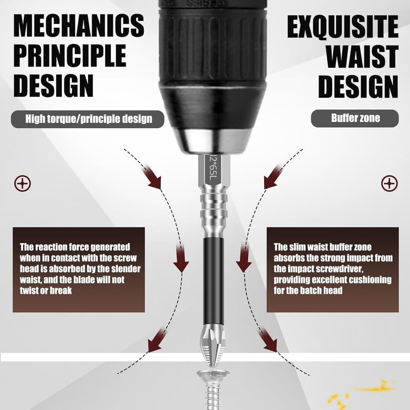 Alloy High-Magnetic Screwdriver Drill Bit Set, 12Pcs Impact Phillips Bits, Non-Slip Teeth Phillips Screwdriver Bit Set, Long Drill Bits for Electric Drills, 1+2+2.6+2.8+3.5+6in