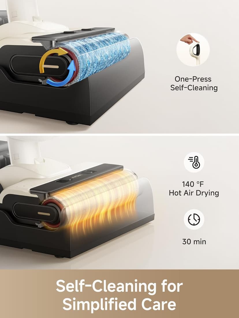 MOVA K30 Mix Wet Dry Vacuum Cleaner, 4-in-1 Cordless Vacuum for Multi-Surface, 180° Lie-Flat Reach, 30Min 140°F Hot Air Drying, 0in Dual Edge, Powerful 18000Pa Suction Floor Cleaner for Pet Hair