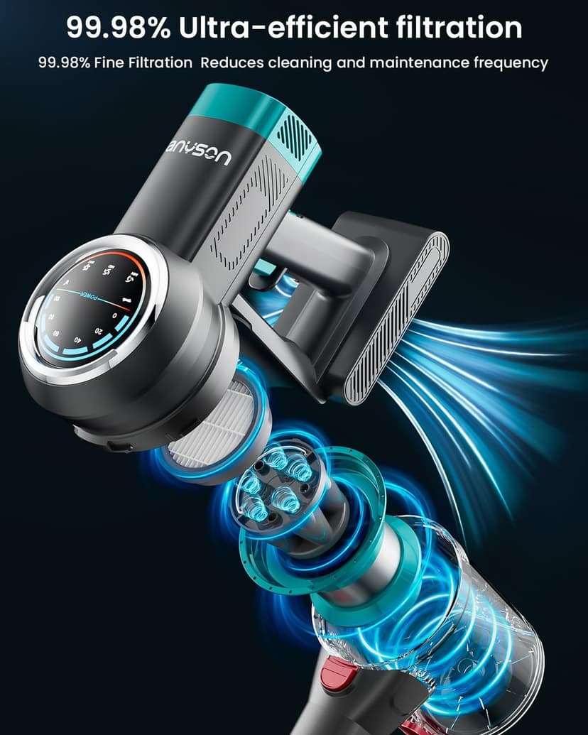 Cordless Vacuum Cleaner, 550W/45KPa Cordless Vacuum, 65 Mins Run Time, Self-Supporting Design,Stick Vacuum with OLED Display and Anti-Tangle Brush for Home, Carpets, Hard Floors and Pet Hair