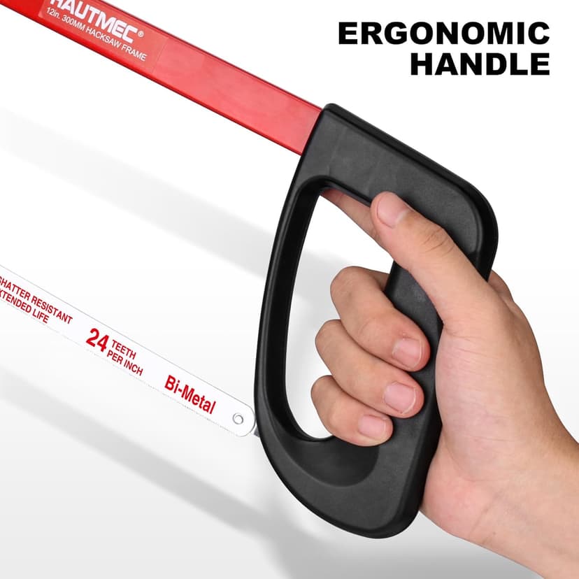 HAUTMEC 12-Inch High Tension Hacksaw, Lightweight Hack saw Frame with 24 TPI Bi-Metal HSS Blade, Adjustable Tension Hand Saw for Cutting Metal, Steel Pipe, PVC, and Wood – HT0398