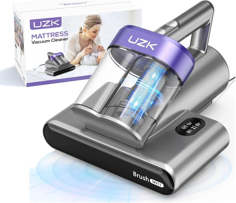 Bed Vacuum Cleaner Mattress Vacuum Cleaner,16Kpa Powerful Handheld Vacuums with UV-C Light & Double Dust Cup & High Heating & Ultrasonic & Anion for Bed Sofa (MV11,Black)