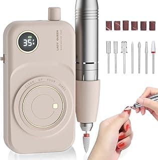 Portable Nail Drill Electric File: 35000RPM Professional Rechargeable Nail E File Machine,for Acrylic Nails Gel Polishing Removing, Cordless Efile with Bits Kit for Manicure Salon Home (Pink)