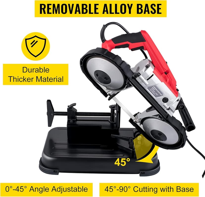 VEVOR Portable Band Saw, 110V Removable Alloy Steel Base Corded Band Saw, 5 Inch Cutting Capacity Hand held Band Saw,Variable Speed Portable Bandsaw, 10Amp Motor Deep Cut Band saw for Metal Wood