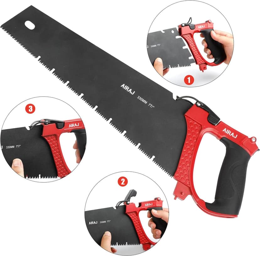 AIRAJ High-end Hacksaw Set, Universal Metal Hacksaw with 3 Different Hacksaw Blades, Best Hacksaws for Metal and Heavy Duty Hand Saw for Cutting Wood, for Cutting Any Metals and Wood Material
