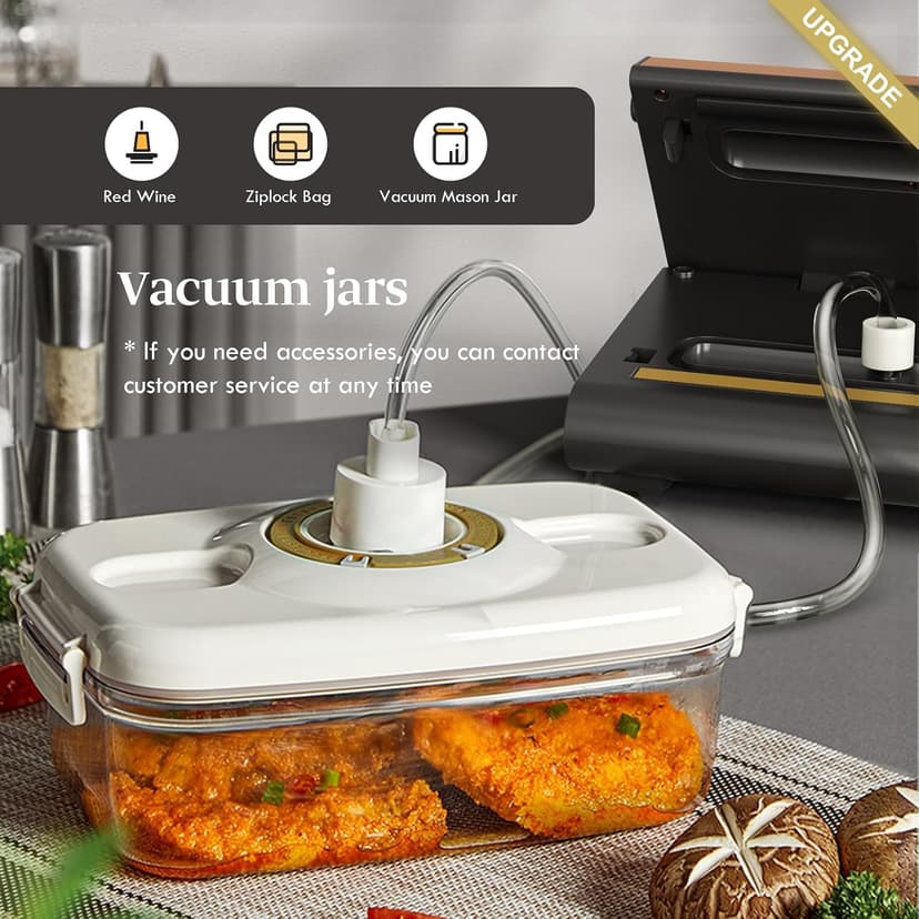 Vacuum Sealer Machine Powerful 90Kpa Precision 6-in-1 Compact Vacuum Food Preservation System Built-in Cutter, 2 Bag Rolls & 5 Pre-cut Bags, Dry&Moist Modes Smart Suction, ETL Listed (Copper)