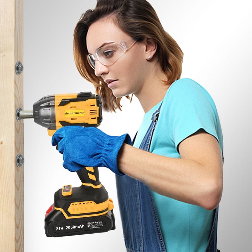 Cordless Impact Wrench, 21V Torque Power Impact Driver, 1/2" Power Impact Wrenches with 2 * 2.0Ah Batteries with 19 Accessories, Electric Impact Motor Variable Speeds for home installation (Yellow)