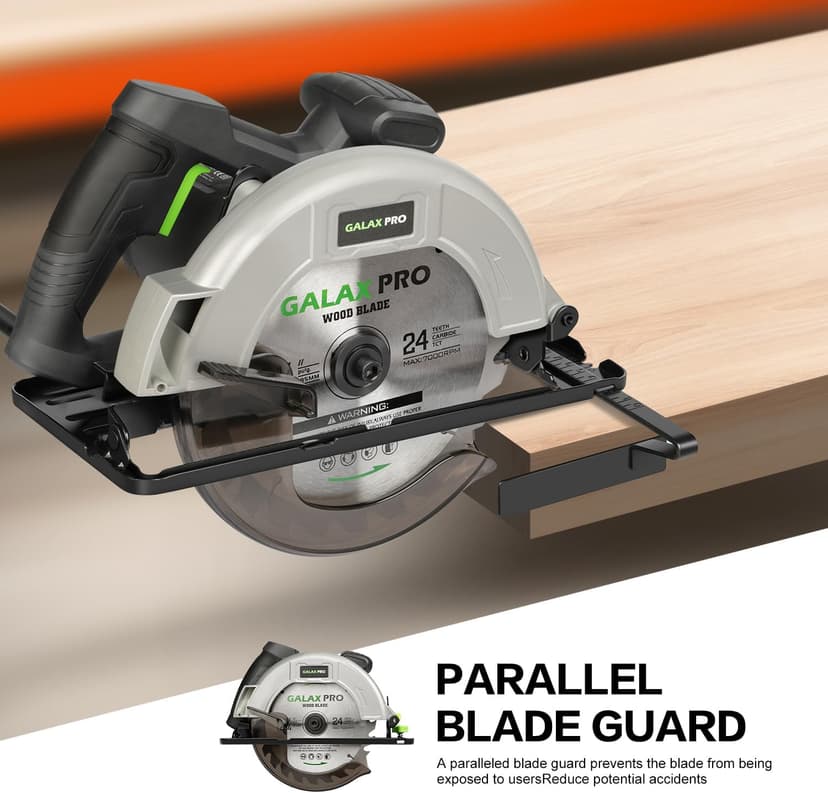 GALAX PRO 11 Amp Power Circular Saw, 6000RPM Corded Circular Saw with Adjustable Cutting Depth 2-1/2" (90°) to 1-7/8" (45°), 7-1/4 Inch Carpentry Saw Blade, Ideal for Wood, Plastic Cuts