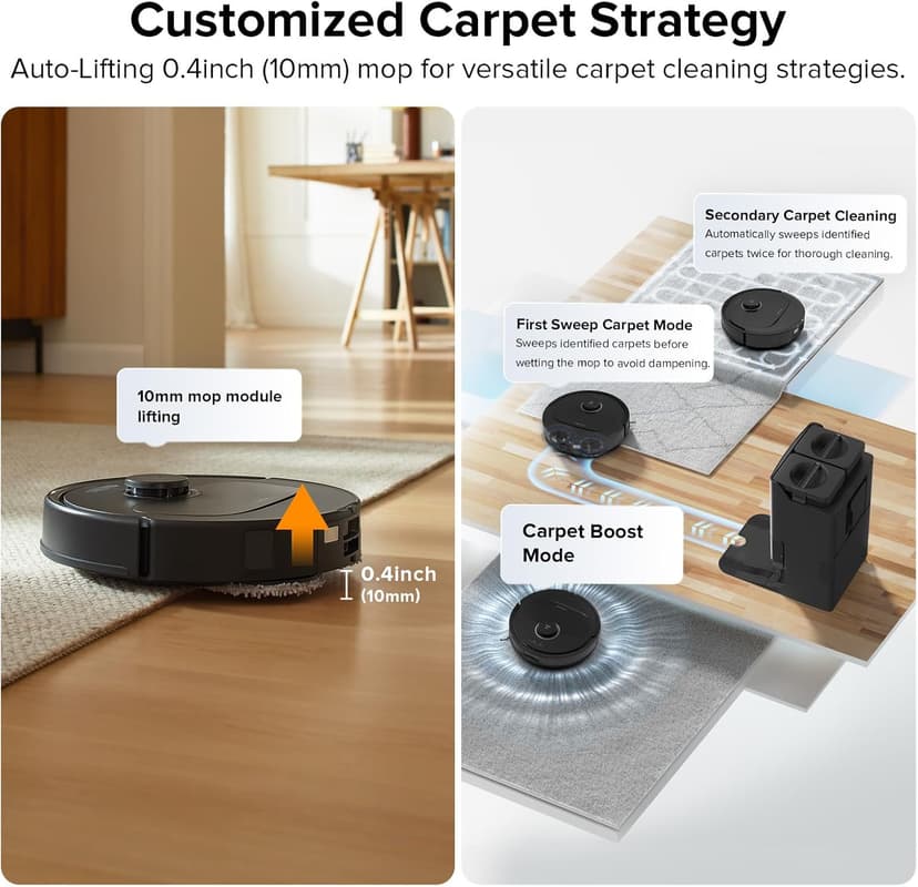 roborock Qrevo Plus Robot Vacuum and Mop with FlexiArm Design Edge Mopping, Self-Emptying, 10 mm Liftable Mops, Auto Mop Washing & Drying, Reactive Tech Obstacle Avoidance, 7,000 Pa Suction, Black