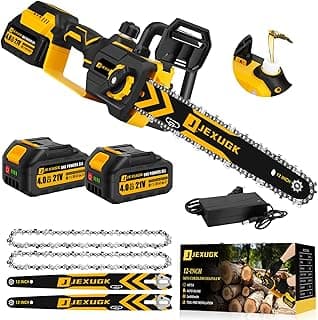 12" Brushless Chainsaw, 21V Cordless Chainsaw with 2 x 4.0Ah Battery, Electric Motosierra De Gasolina with 2 x Chains & Guide Plate, Eléctrica Rechargeable Saw for Wood Cutting Trimming Branch
