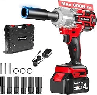 Cordless Impact Wrench 1/2 Inch, 21V Max Brushless, 450 Ft-lbs (600N.m) Max Torque, 3-Speed, w/ 4.0Ah Battery & Quick Charger, 6Pcs Impact Sockets - for Automotive Repair, Tire Changing, Home DIY