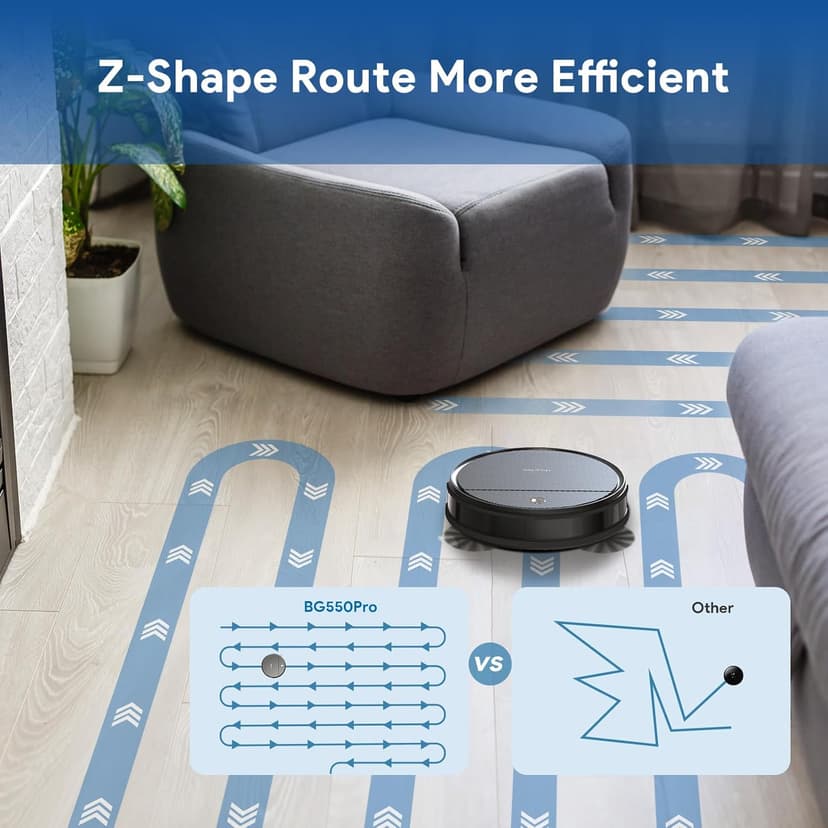 Bagotte Robot Vacuum and Mop, BG550Pro Robotic Vaccum with 550ml Large Dust Bin, Zigzag Efficient Navigation, 2.75'' Slim Design, Automatic Robotic Vacuum Cleaner for Pet Hair, Hard Floor, Carpet