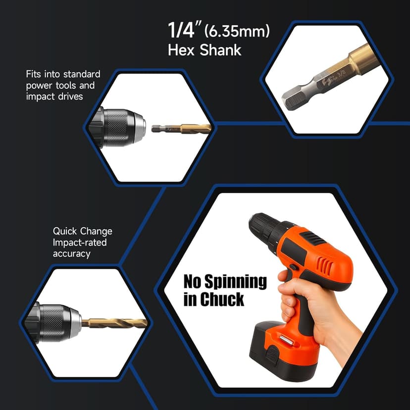 Pro Edge 24 Pcs Hex Shank Drill Bit Set for Impact Driver, Anti-Walking 135-Degree Tip, HSS Twist Titanium Drill Bits for Metal, Steel, Wood Plastic, with Storage Case (1/16"-1/2")