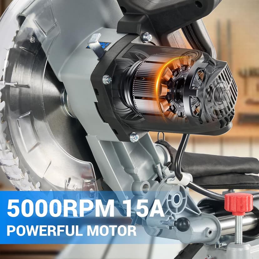 Sliding Compound Miter Saw, 15A 10", Bevel Cut (0°-45°) with Laser, Extension Table, Iron Blade Guard, Cutting Wood, PVC or Soft Metal