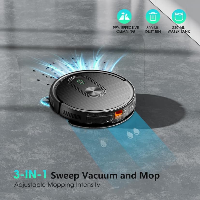 Robot Vacuum and Mop, 3-in-1 Robotic Vacuums Cleaner with Max Strong 3200Pa Suction, WiFi/App/Alexa Voice Control, Obstacle Avoidance, for Pet Hair, Carpets and More