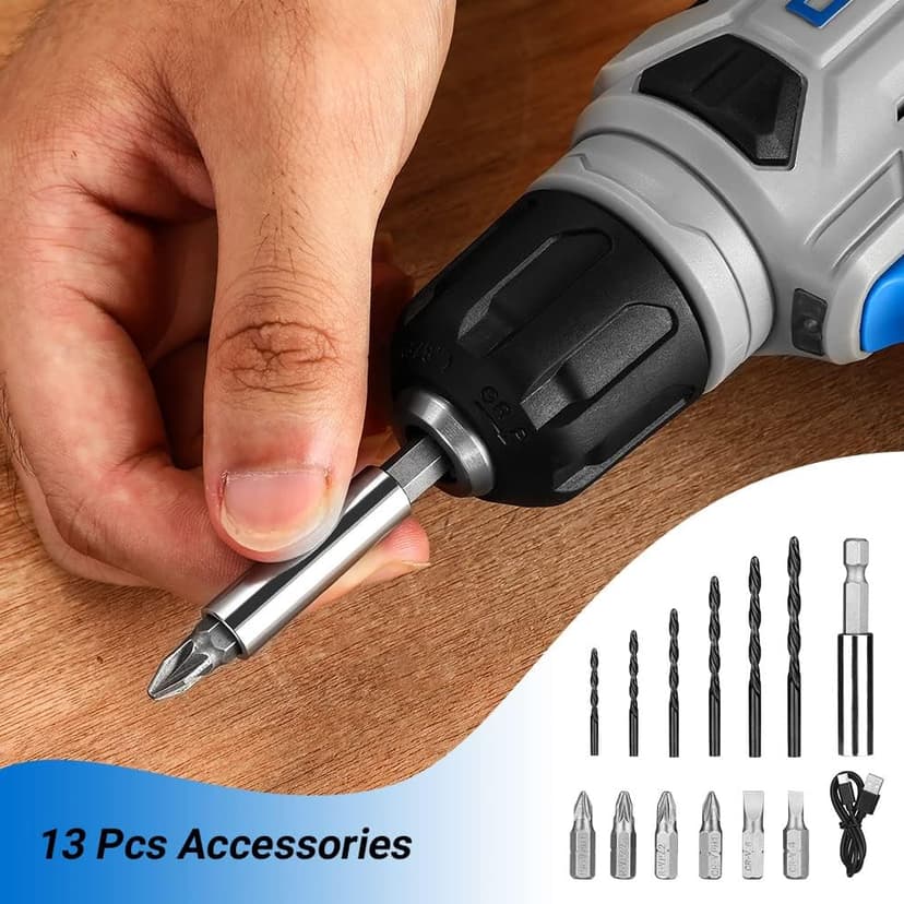 DEKOPRO 8V Cordless Drill, Drill Set with 3/8"Keyless Chuck, Built-in LED, Type-C Charge Cable, 42pcs Acessories, Power Drill for Drilling and Tightening/Loosening Screws