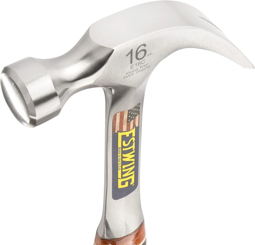 ESTWING Hammer - 16 oz Curved Claw with Smooth Face & Genuine Leather Grip - E16C