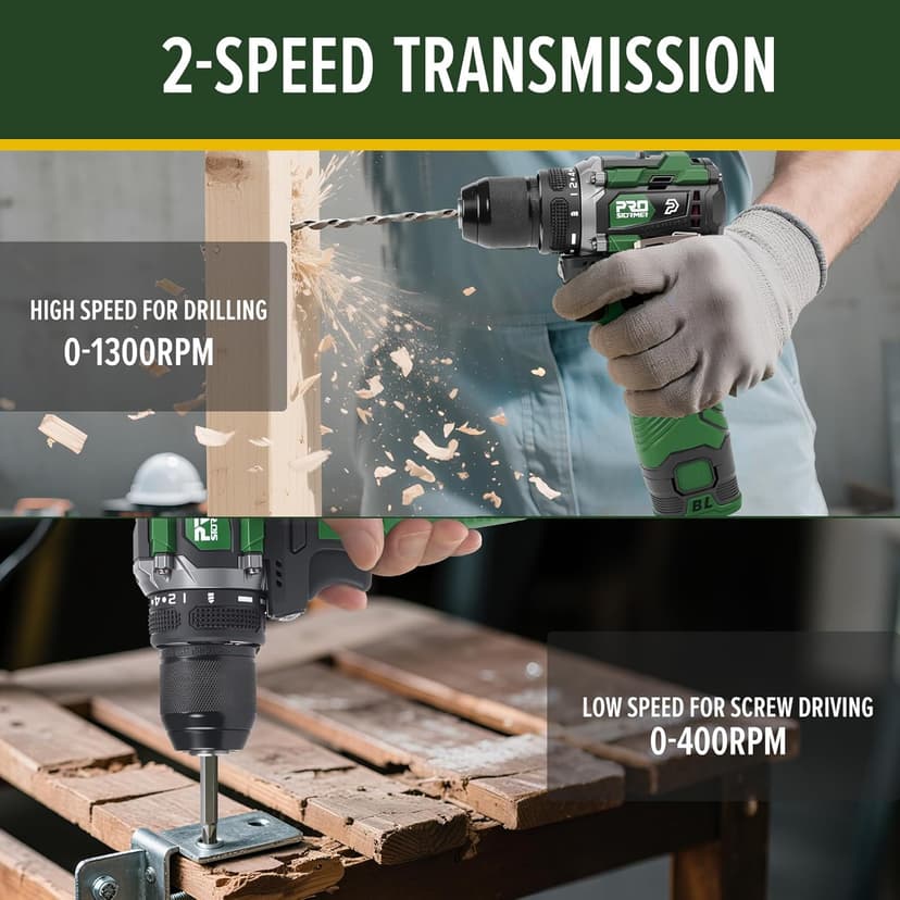 Prostormer Cordless Drill and Impact Driver Set, 17V Brushless Power Tool Kit Included 3/8” Drill & 1/4” Impact Driver with 2 Batteries, Charger, 23pcs Bits and Tool Case