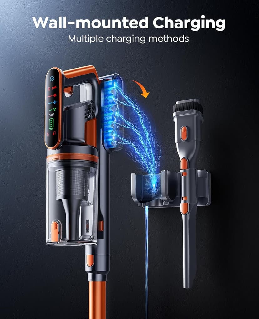 Cordless Vacuum Cleaner, 550W/45KPa/60Min Runtime Stick Vacuum with 3.3Ft Hose, Wall Mount Charging, Auto Mode, Touchscreen, Self-Standing Vacuum Cleaner for Home/Pet Hair/Carpet/Car, Fragrance