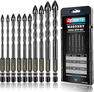 Masonry Concrete Drill Bit Set for Tile, Brick, Glass, Plastic and Wood, Tungsten Carbide Tip Work with Ceramic Tile, Wall Mirror, Paver on Concrete or Brick Wall, 10 Pcs