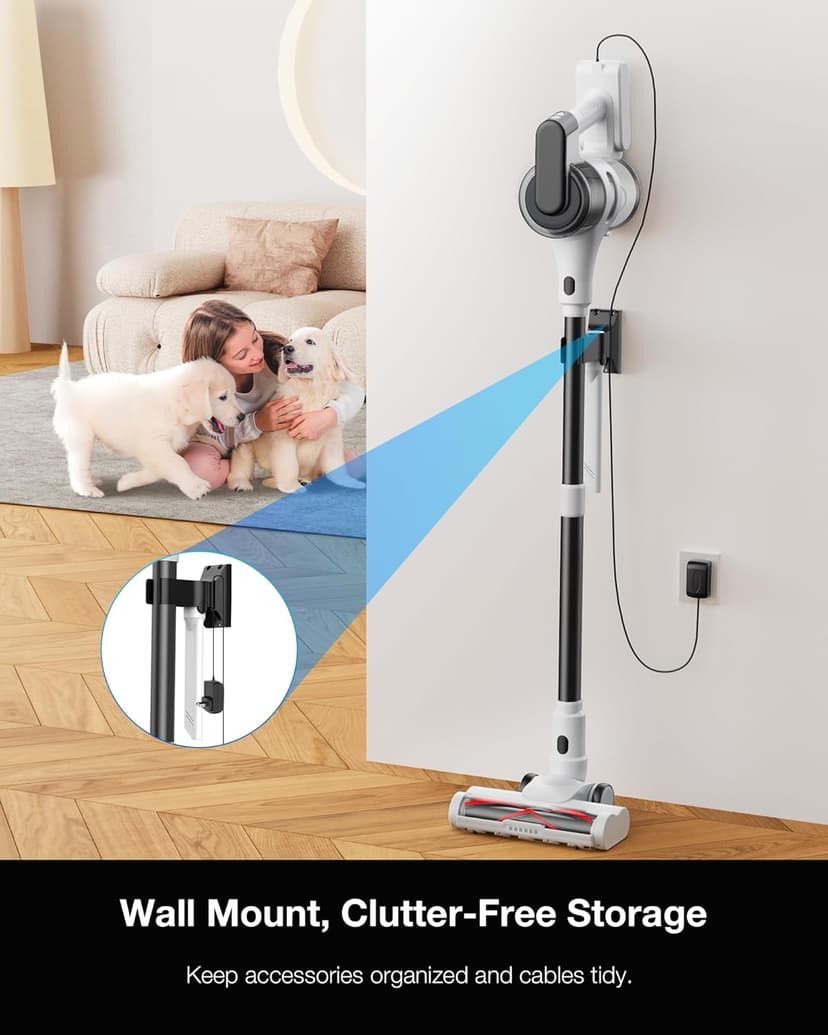 Cordless Stick Rechargeable Vacuum Cleaner, Lightweight, 55min Runtime, 9 in 1 Powerful Suction, Self Standing, Anti Tangle LED Headlight, Ideal for Carpets, Hardwood Floors, Pet Hair, and Home
