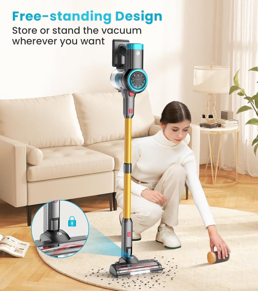 Cordless Vacuum Cleaner, 550W/45Kpa Vacuum Cleaners for Home with Self-Standing, MAX 60Mins Vacuum with LED Display, Anti-Tangled Vacuum Cleaner, Stick Vacuum for Carpet/Pet Hair