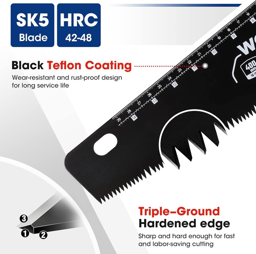 WORKPRO 16-Inch Universal Handsaw with Non-Slip Comfortable Handle, Anti-Rust Wood Saw With Chip Removal Design, Heavy-Duty for Cutting Wood, Laminate, PVC