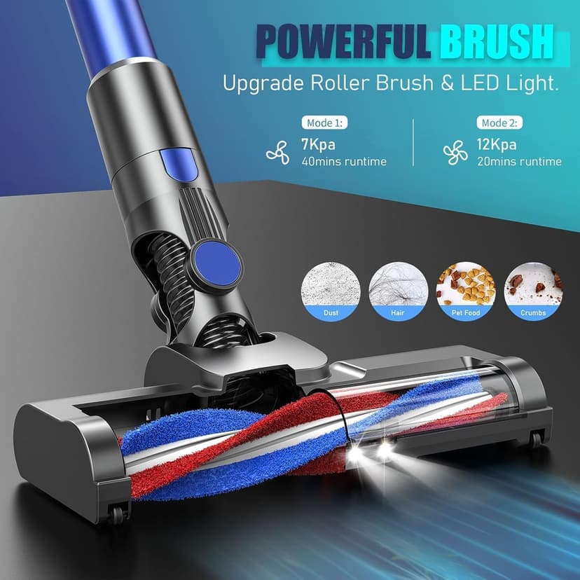 Cordless Vacuum Cleaner,Vacuum Cleaners for Home with Super Suction,Lightweight Stick Vacuum with 35 Mins Runtime,Rechargeable Cordless Vacuum for Carpet, Tile, Pet Hair, Hardwood Floors(Deep Blue)