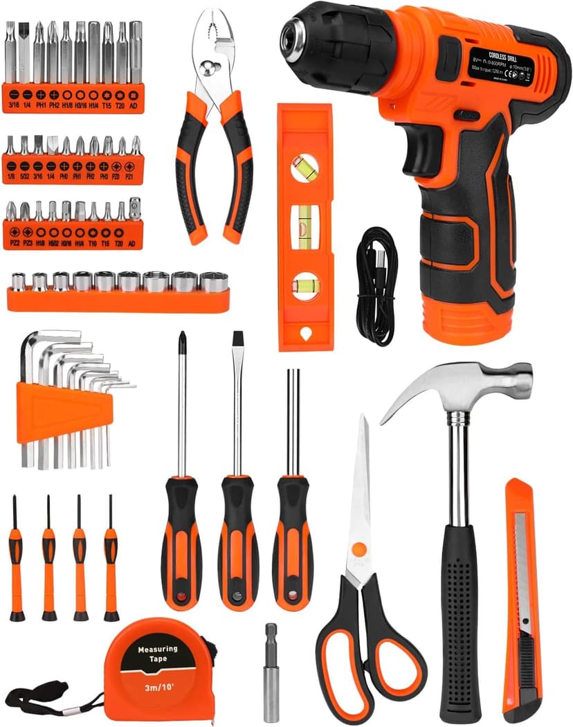 139-Piece Tool Set - Tool Kit with 8V Cordless Drill Driver in ToolBox Storage Case, General Household Drill Set for Home Repairs, Handyman, DIY Projects