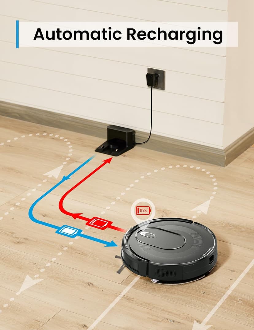 W7 Robot Vacuum and Mop Combo, 2 in 1 Mopping Robotic Vacuum Cleaner with Watertank and Dustbin, Self-Charging, Slim, Max 120mins Runtime for Hard Floor, Carpet Cleaning