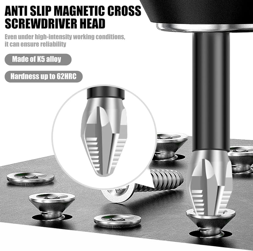 Alloy High-Magnetic Screwdriver Drill Bit Set, 12Pcs Impact Phillips Bits, Non-Slip Teeth Phillips Screwdriver Bit Set, Long Drill Bits for Electric Drills, 1+2+2.6+2.8+3.5+6in