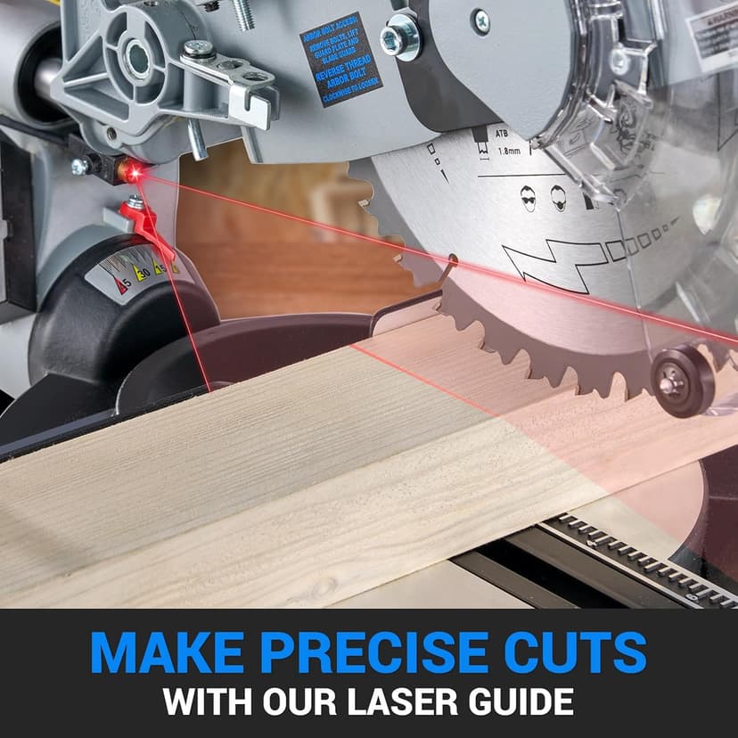 Sliding Compound Miter Saw, 15A 10", Bevel Cut (0°-45°) with Laser, Extension Table, Iron Blade Guard, Cutting Wood, PVC or Soft Metal