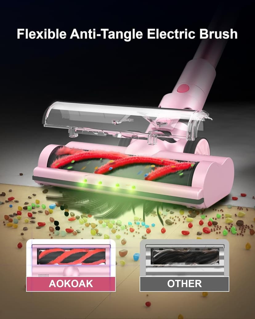 Pink Cordless Vacuum Cleaner, 45Kpa/550W/60 Mins Runtime Stick Vacuum with Self-Standing and Touch Screen, Anti-Tangle Wireless Vacumm, Vacuum Cleaners for Home/Pet Hair/Carpets/Floors