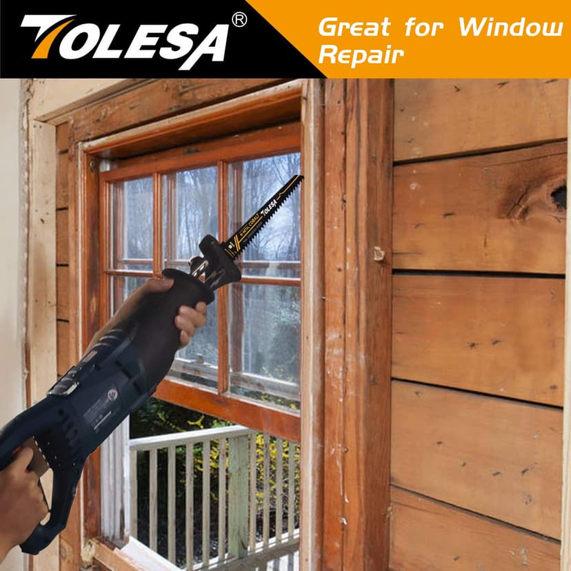 TOLESA Nail Embedded Wood Reciprocating Saw Blades for Window Door Demolition and Construction Wood Cutting 12 Inch 6TPI Bi-Metal Teeth with Cobalt Sharp Cutting 5 Pack