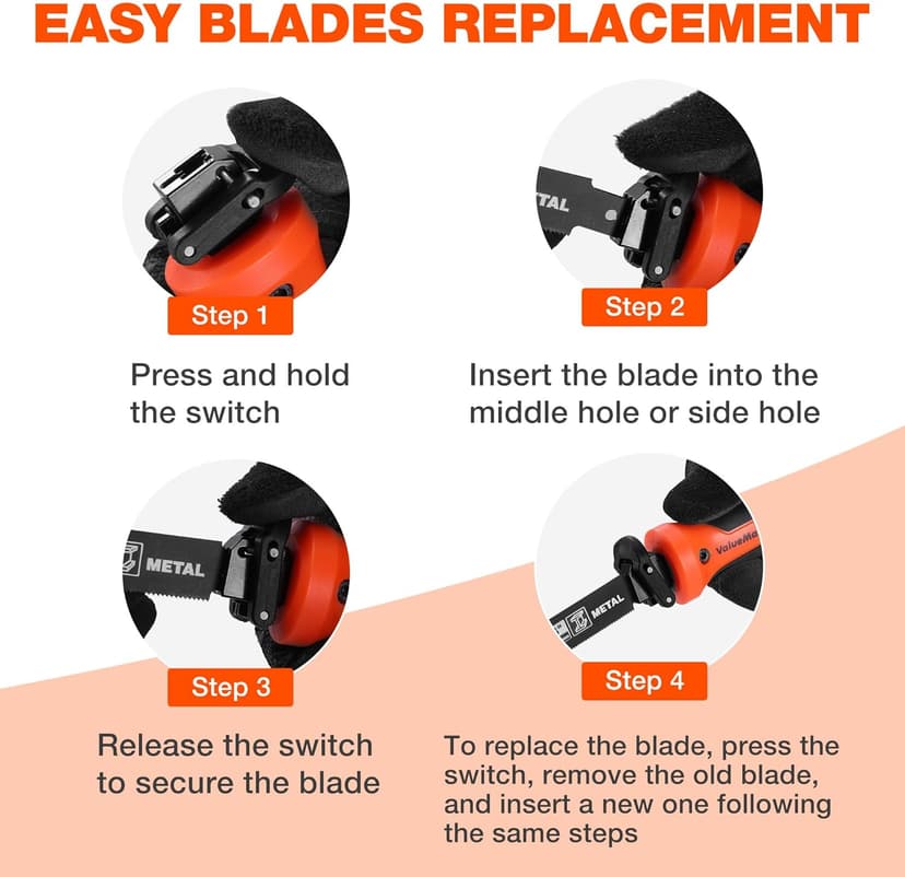 Valuemax 8-In-1 Multi-Blades Hand Saw, Quick-Change Mechanism Hacksaws with TPR Handle, CRV & Bimetal Blades, Drywall/Jab Saw, Handsaws for Wood, Metal, Plastic and Plywood