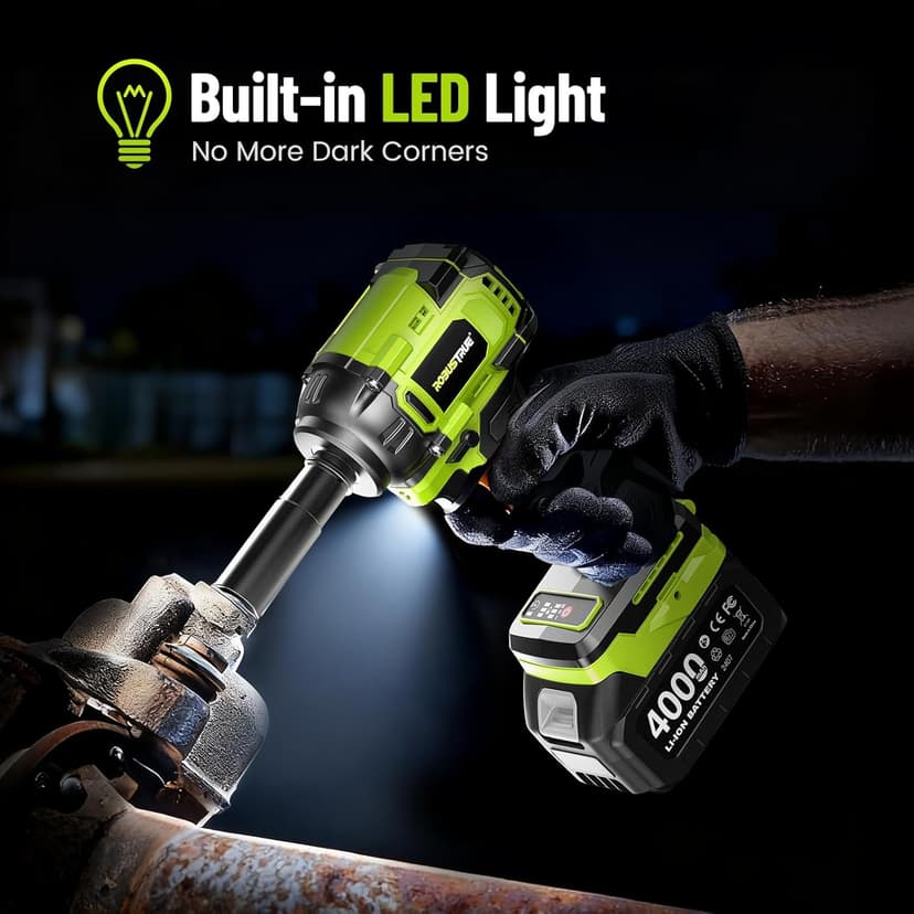 Cordless Impact Wrench, 406Ft-lbs (550N.m) Brushless 1/2 inch, 2800RPM High Torque Impact Gun, 2x 4.0Ah Battery, Charger, 4 Sockets, Electric Impact Wrench for Car Home