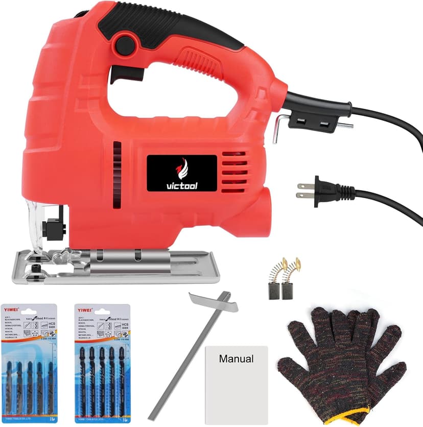 Corded Jigsaw, 800W Brushless Jig Saw Tool Electric Power Cutter with 6 Variable Speed, 0°-45° Bevel Cuts, 3 Position Orbital Action for Straight Curve Circle Cutting