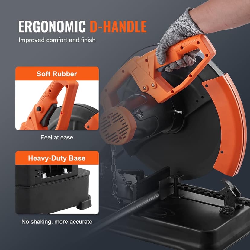 VEVOR Abrasive Chop Saw, 14in / 35cm Blade, 2300W 3600RPM Steel Cutting Machine, 0-45Degrees Adjustable Angle Miter Saw for Cutting Metal, Rebar, Iron, Aluminum - Black