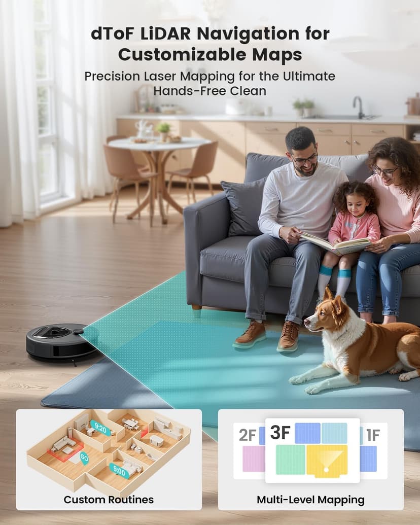 Lefant LiDAR Robot Vacuum and Mop, Upgraded 190° PSD Obstacle Avoidance, 5000Pa Strong Suction, Multi-Floor Mapping, 150 Mins Runtime, WiFi/Alexa/APP/Watch, Pet Hair & Carpets, M330 Pro Grey