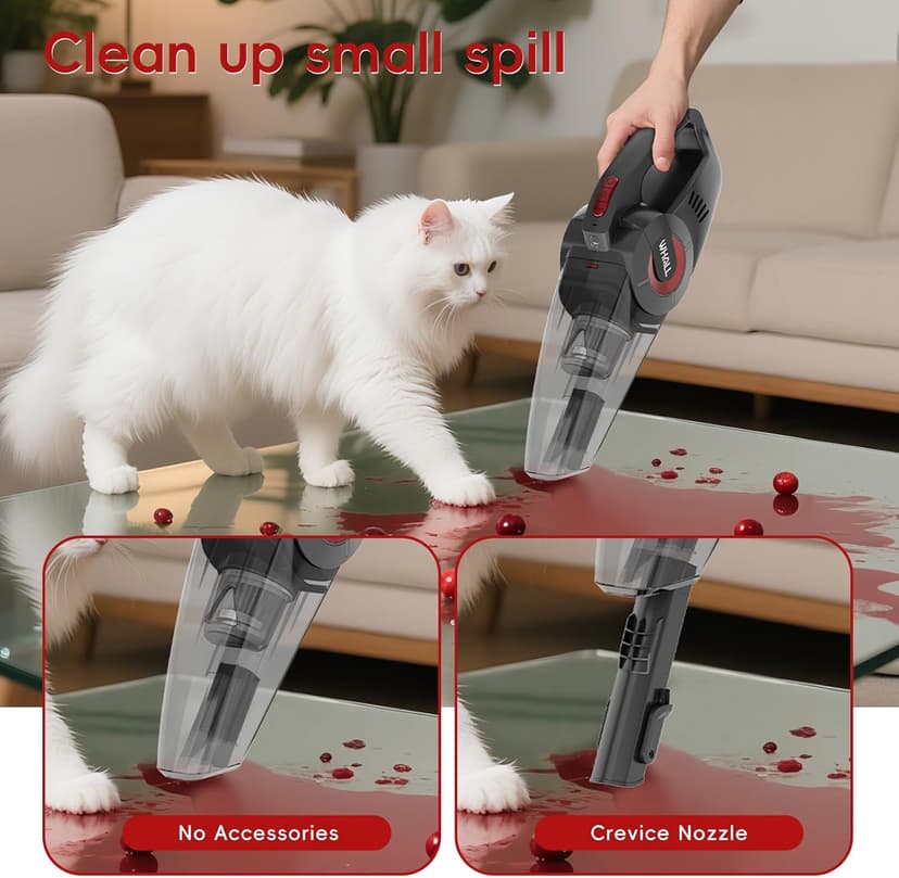 whall Handheld Cordless Car Vacuums, Wet and Dry Use 9000Pa Strong Suction Vacuums, Rechargeable Portable Vacuum Cleaner with LED, Charging Dock, Lightweight Mini Vacuum for Car, Home and Office, Red
