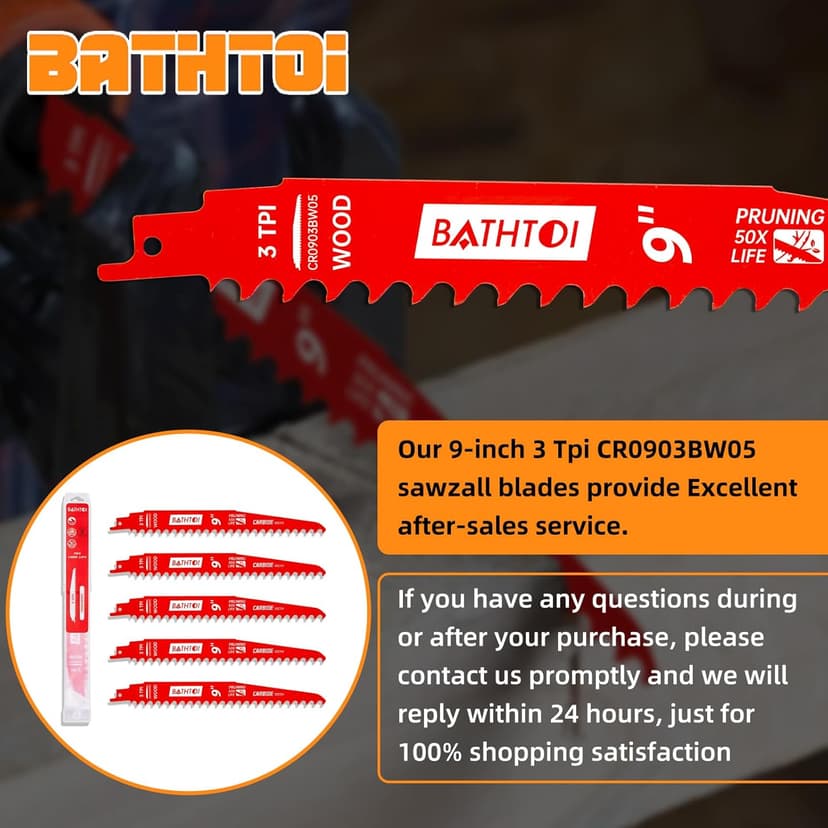 5 Pack 9 Inch 3 Tpi Carbide Reciprocating Saw Blades for Wood Cutting and Tree Trimming, Pruning Sawzall Blades with Carbide Tipped Teeth for Longer Life and Faster Cutting Speed