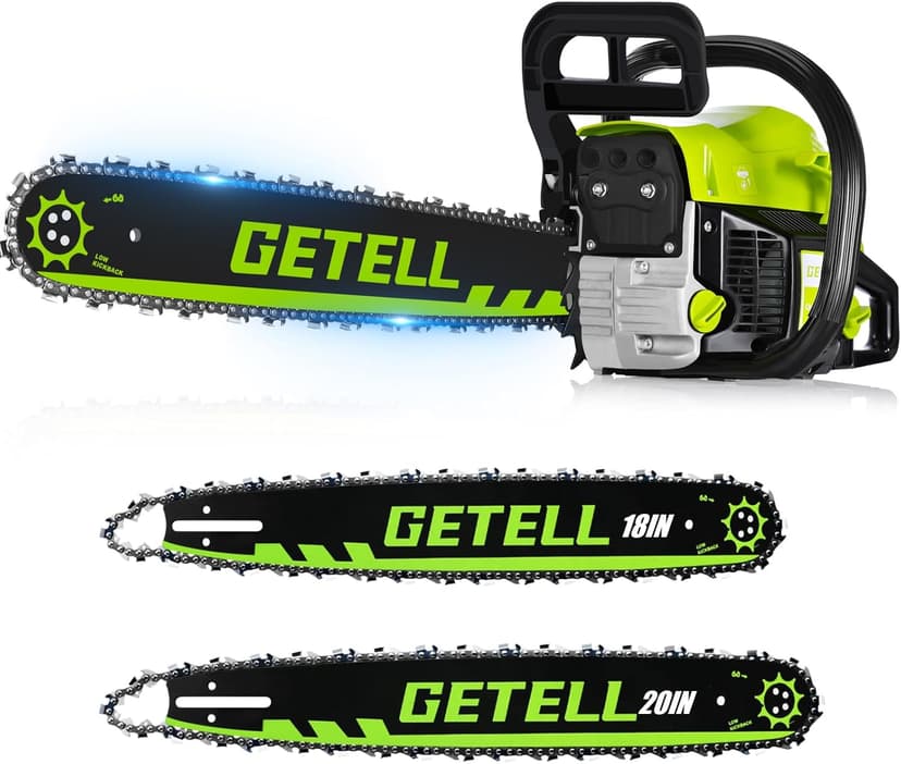 Professional 58cc Gas Powered Chainsaw with Quick-Switch Dual Bar 18/20 Inch System – Heavy Duty Chain Saw with Easy-Start for Tree Cutting, Limbing & Farm Use (GEL9901)