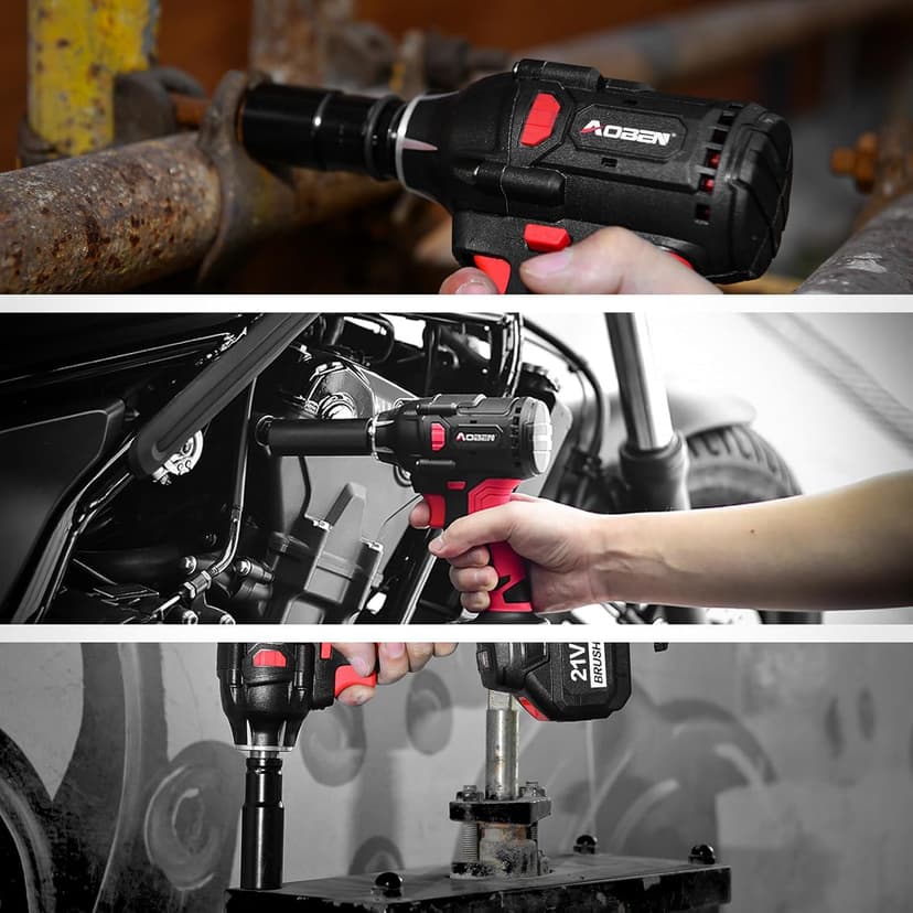 AOBEN 21V Cordless Impact Wrench, 400N.m Max Torque, 3000rpm Speed, 4.0Ah Li-ion Battery, 6Pcs Driver Sockets, Fast Charger, Tool Bag