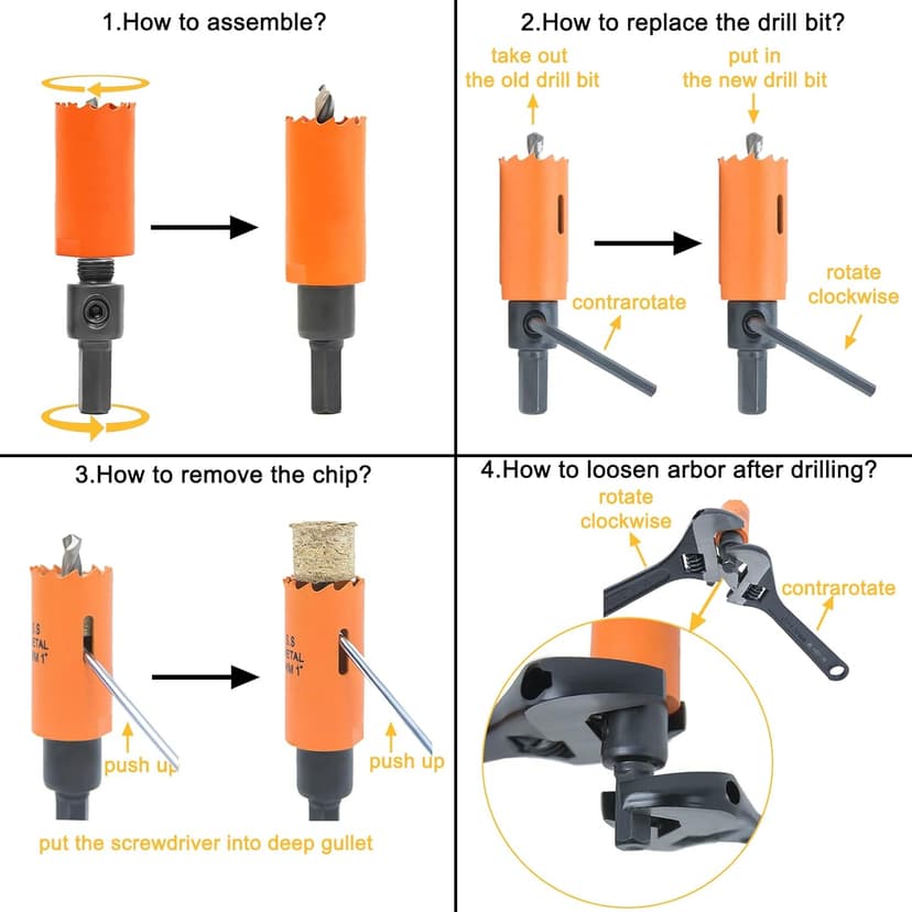 Hole Saw Kit Bi Metal with Case, General Purpose Size from 3/4'' to 2-1/2'', Hole Saw Set for Metal, Wood and Plastic, with Clean and Smooth Cutting Edge, Fast Chip Removal.