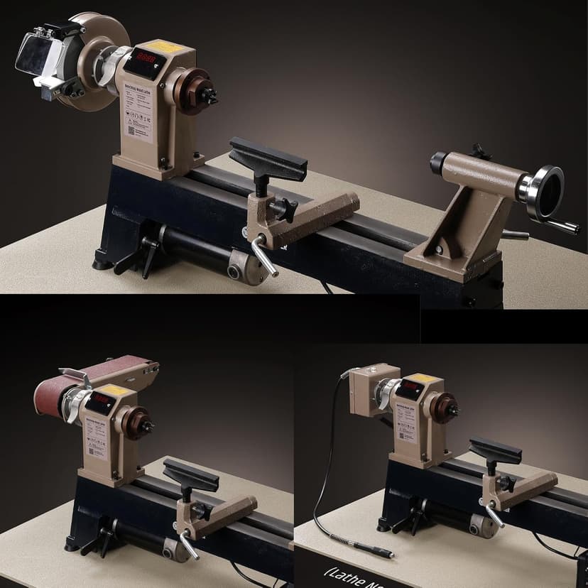 12" x 18" Wood Turning Lathe, 1 HP Benchtop Woodworking Lathe with Variable Speed 650-3800 RPM, Dual-Function Design with Extension Ports for Belt Sander or Grinding Wheel or Rotary Kit