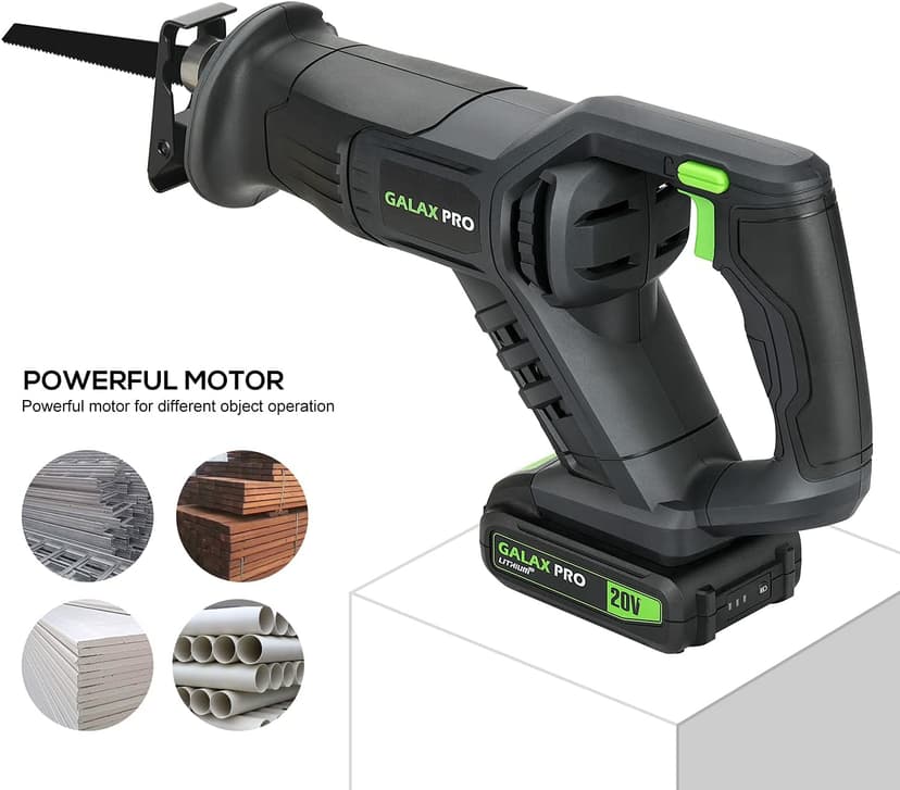 GALAX PRO Cordless Reciprocating Saw with 20V 2.0Ah battery, 0-3000RPM Variable Speed Power Reciprocating Saws with 7/8" Stroke Length,5pcs Zallsaw Blade for thin wooden board, soft metal Cutting