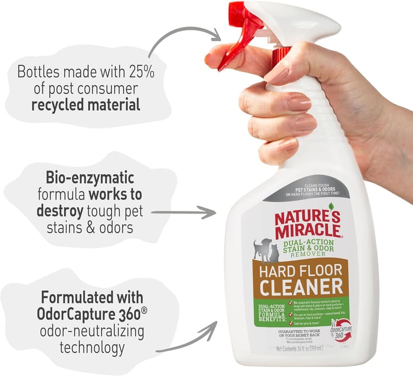 Nature's Miracle Hard Floor Cleaner, 24 Ounces, Dual-Action Stain And Odor Remover Works To Remove Tough Pet Stains And Odors On Sealed Wood And Hard Floor Surfaces