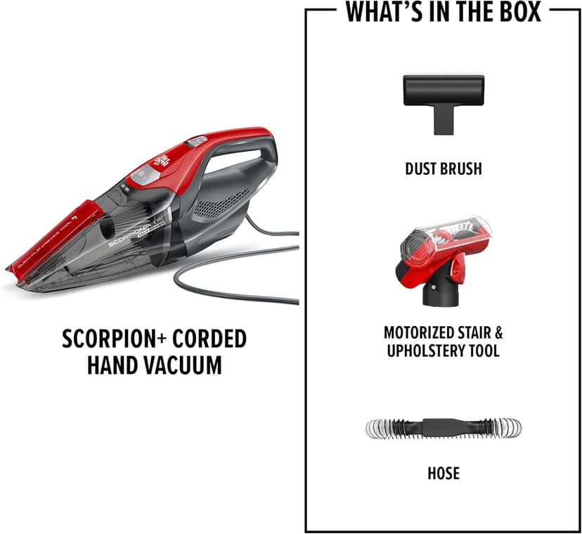 Dirt Devil Scorpion Plus Handheld Vacuum Cleaner, Powerful Suction, Lightweight, Includes Pivoting Stair and Upholstery Tool, Hose and Dusting Brush, Corded Portable Vacuum Cleaner