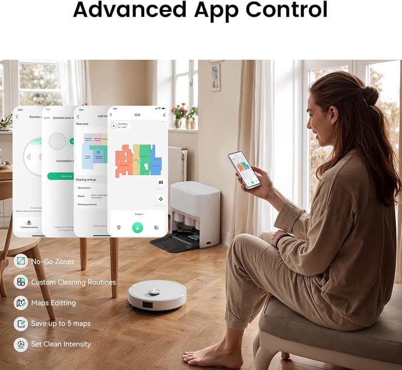 Robot Vacuum with All-in-One Station, Dual Mops with 12 mm Auto-Lift and Carpet Detection, Auto Dust Collection, 6000 Pa Suction, 180 Mins Runtime, Auto Mop Washing & Drying