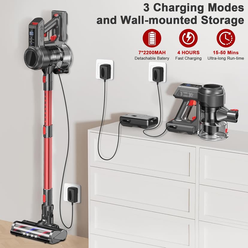 Cordless Vacuum Cleaner, 40Kpa 450W Powerful Stick Vacuum with 50Mins Runtime, Smart Display Vacuum with 1.5L Dust Cup,Vacuum Cleaners for Home with Brushless Motor for Hardwood Floor Carpet, Pet Hair