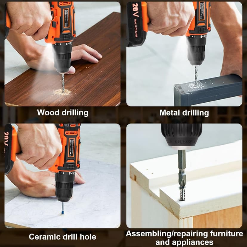 20v Drill Driver Set,Cordless Drill with Battery and Charger,LED Tools Kit,25+1 Torque Setting and 43pcs Drill Bits